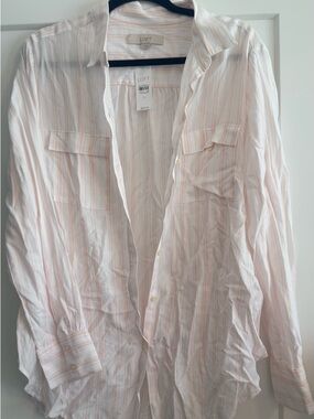 LOFT Pink & White Striped Lightweight Blouse